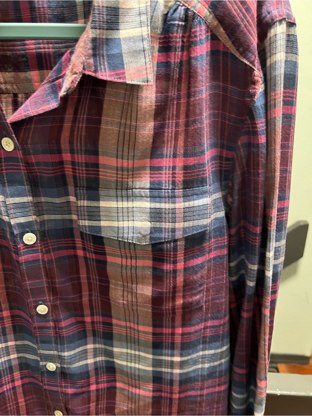 Tommy Bahama Women's Plaid Button-Down Shirt in Burgundy, Navy & Pink #209 - Picture 4 of 6